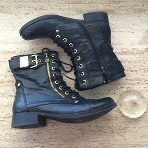 Black Zip Up Combat Boots by Guess
