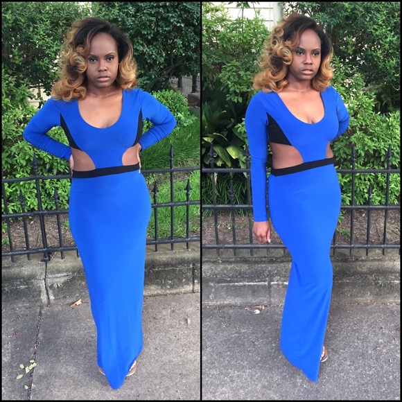 Blue & Black Maxi Dress. Cut-Out Sides.