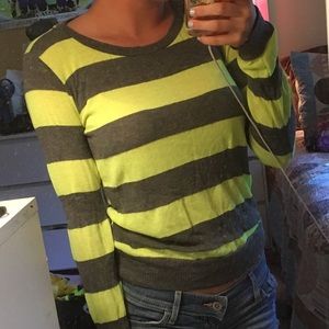 Neon Yellow and Grey Striped Sweater