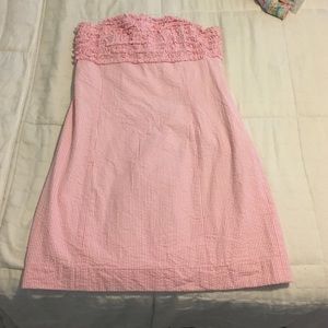 Lilly Pulitzer pink seersucker strapless dress