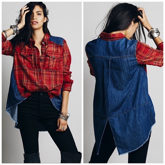 Free People Tops - 👌🏻free people plaid denim road trip button up S