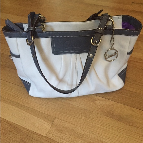Coach White with Grey trim leather Purse!