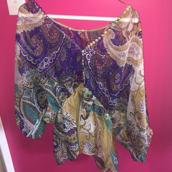 Multicolored Silk Boho Blouse