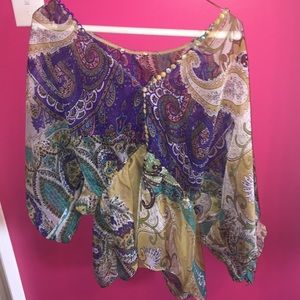 Multicolored Silk Boho Blouse