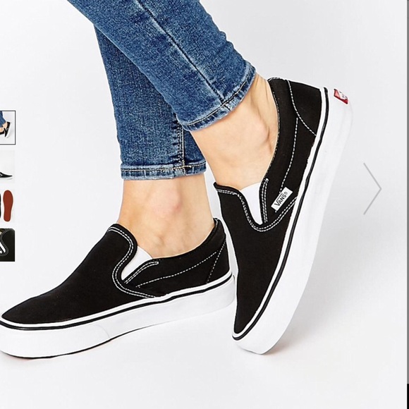 Womens 8// MENS 6.5 black slip on vans