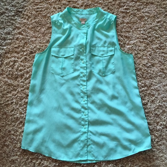 Mint J. Crew silky sleeveless button up - Picture 1 of 4