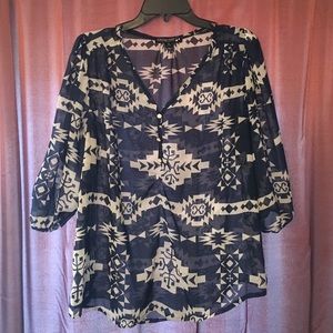 Sheer Aztec Printed Blouse