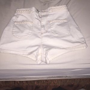 High waisted white shirt shorts