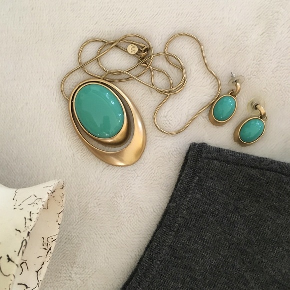 Anne Klein Turquoise and Gold Pendant and Earrings