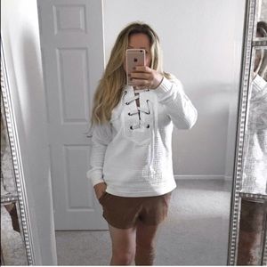 SALE! White Lace Up Sweatshirt
