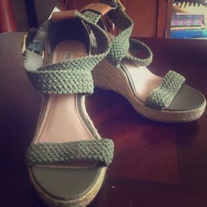 Army green espadrille wedges.