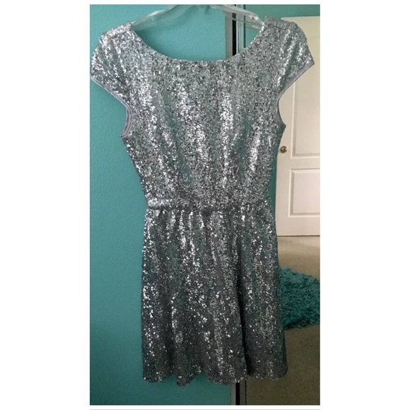 Women's silver, shiny dress