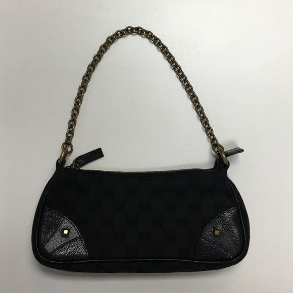 Gucci small leather canvas bagette w/ brass chain - Picture 2 of 4