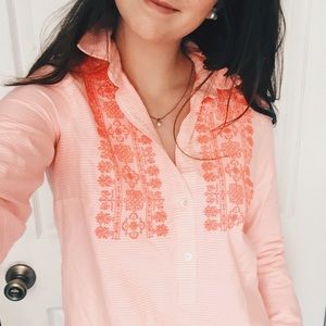 J. Crew embroidered neon stripe popover