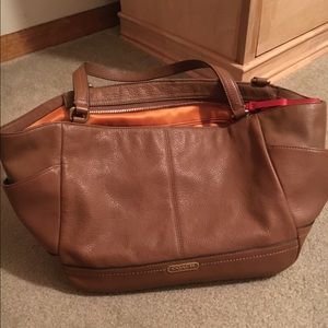 Coach brown leather tote purse