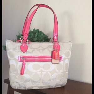 COACH POPPY METALLIC SIGNATURE SATEEN SMALL TOTE