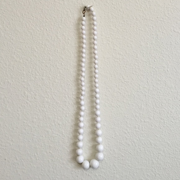 Long chunky white beaded necklace