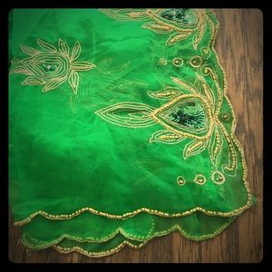 ☀️SALE☀️Hand-beaded Indian Scarf in Goddess Green