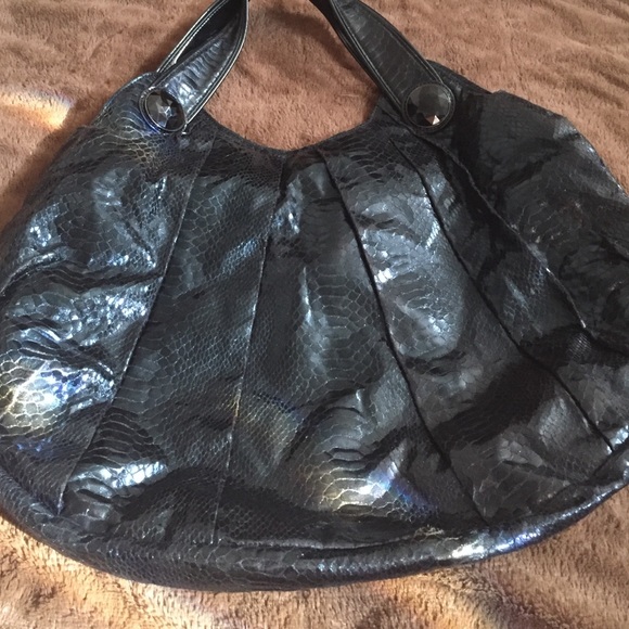Express tote black crocodile w gem embellishment