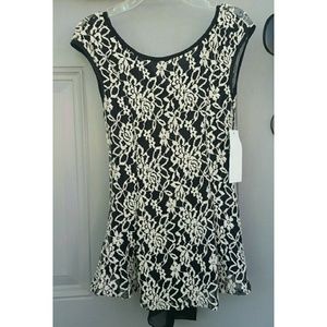 Black and white lace peplum top