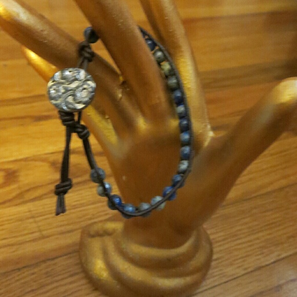 Denim lapis beads and leather bracelet - Picture 1 of 3