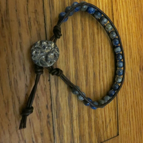 Denim lapis beads and leather bracelet - Picture 2 of 3