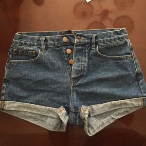 Dark Wash Cuffed High Waisted Shorts
