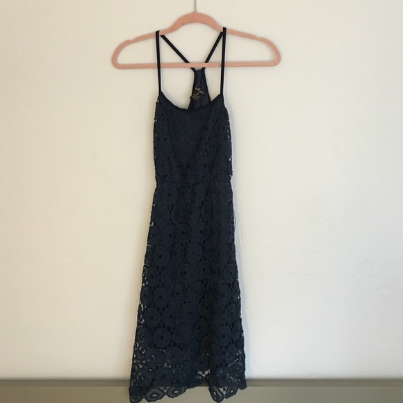Navy blue dress with crochet design
