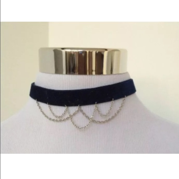LF Navy Blue Chocker with Dangling Chains