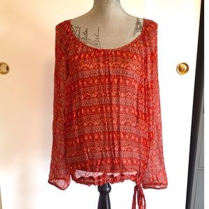 Lucky Brand Semi Sheer Long Sleeve Blouse