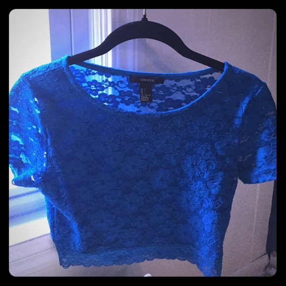 Blue lace crop top- WORN ONCE