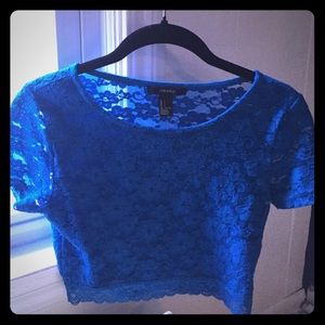 Blue lace crop top- WORN ONCE