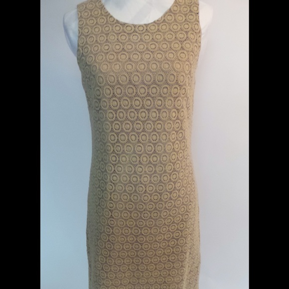 Beige lace dress.