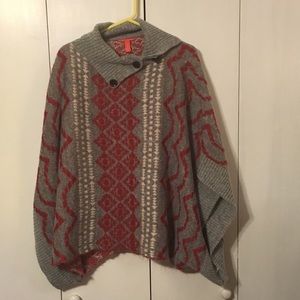 Red, Grey, and White Poncho
