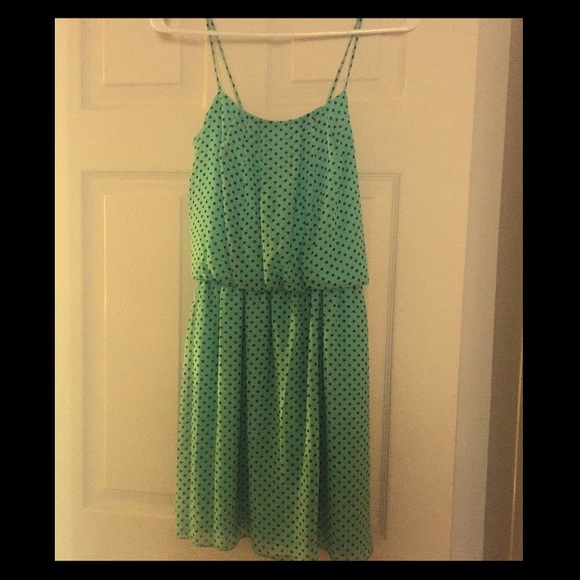 Cute Mint Green Dress With Black Polka Dots