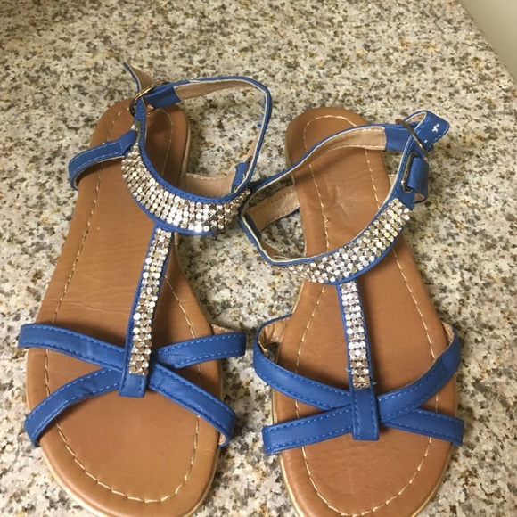 Blue sandals with silver rhinestones
