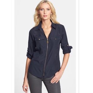 Michael Kors Dog Tag Zip Camp Shirt