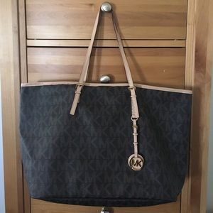 Michael Kors brown monogram jet set tote