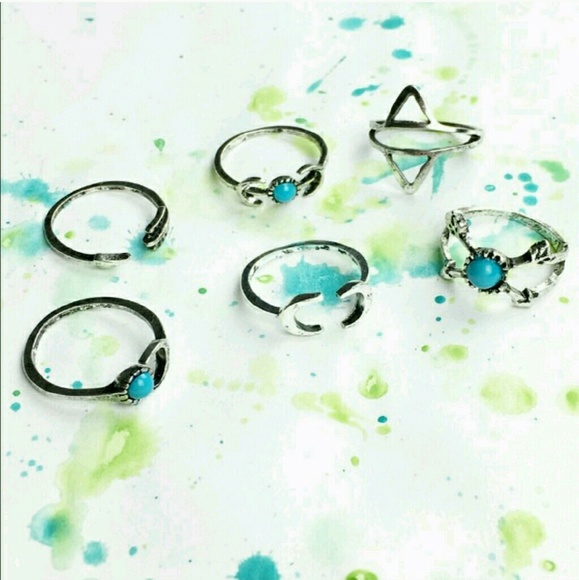 ⚡FLASH SALE⚡HP // 6 Ring Set // Silver & Turquoise - Picture 2 of 3