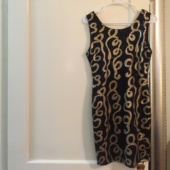 Gold and Black Beaded Bodycon Mini Dress Medium