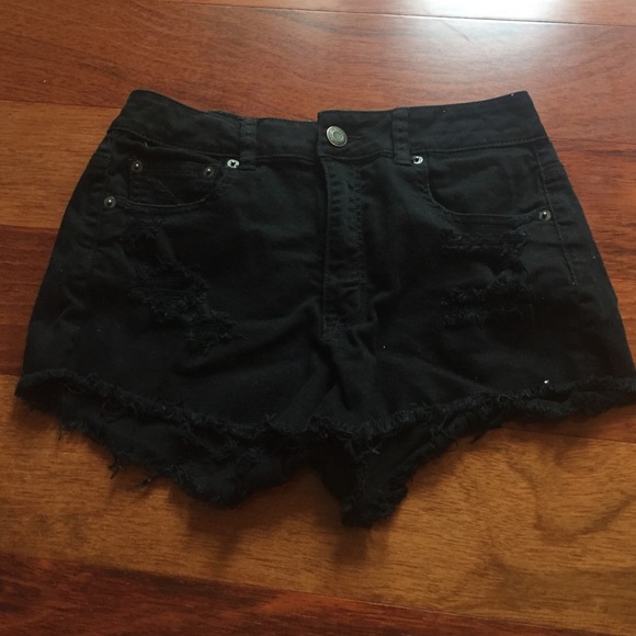 shredded black high rise shorts