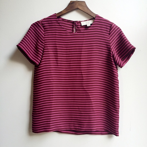 🆕LOFT Burgundy & Pink Stripe Dressy Tee XXSP