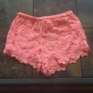 Coral lace shorts