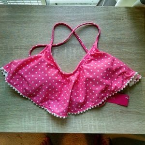 Pink and white polka dot polka dot bikini top