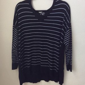 Black and white striped high low sweater