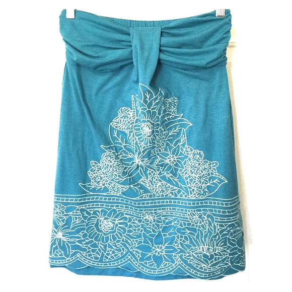 Embroidered teal tube top - Picture 1 of 3