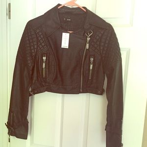 Bebe Cropped Faux leather jacket