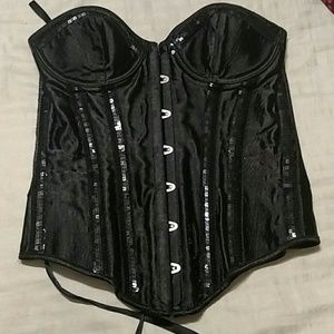 Black silk sequined corset