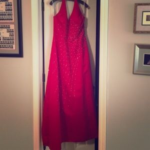 Stunning Jovani Beaded Red Halter Dress