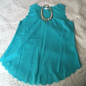Teal scallop top